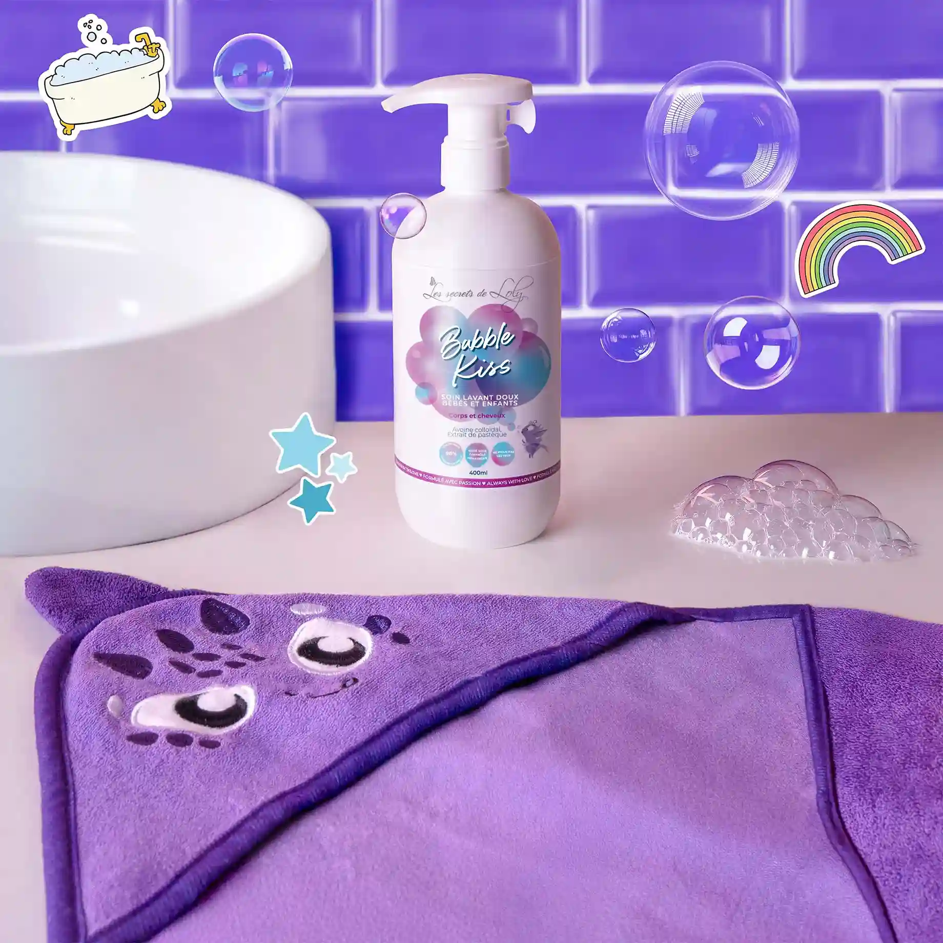 Cadeau de naissance douceur - Soin lavant doux corps et cheveux et cape de bain - Image 5